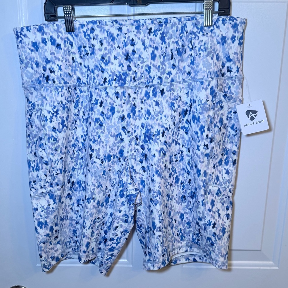 Active Zone Blue Floral High-Rise Bike Shorts